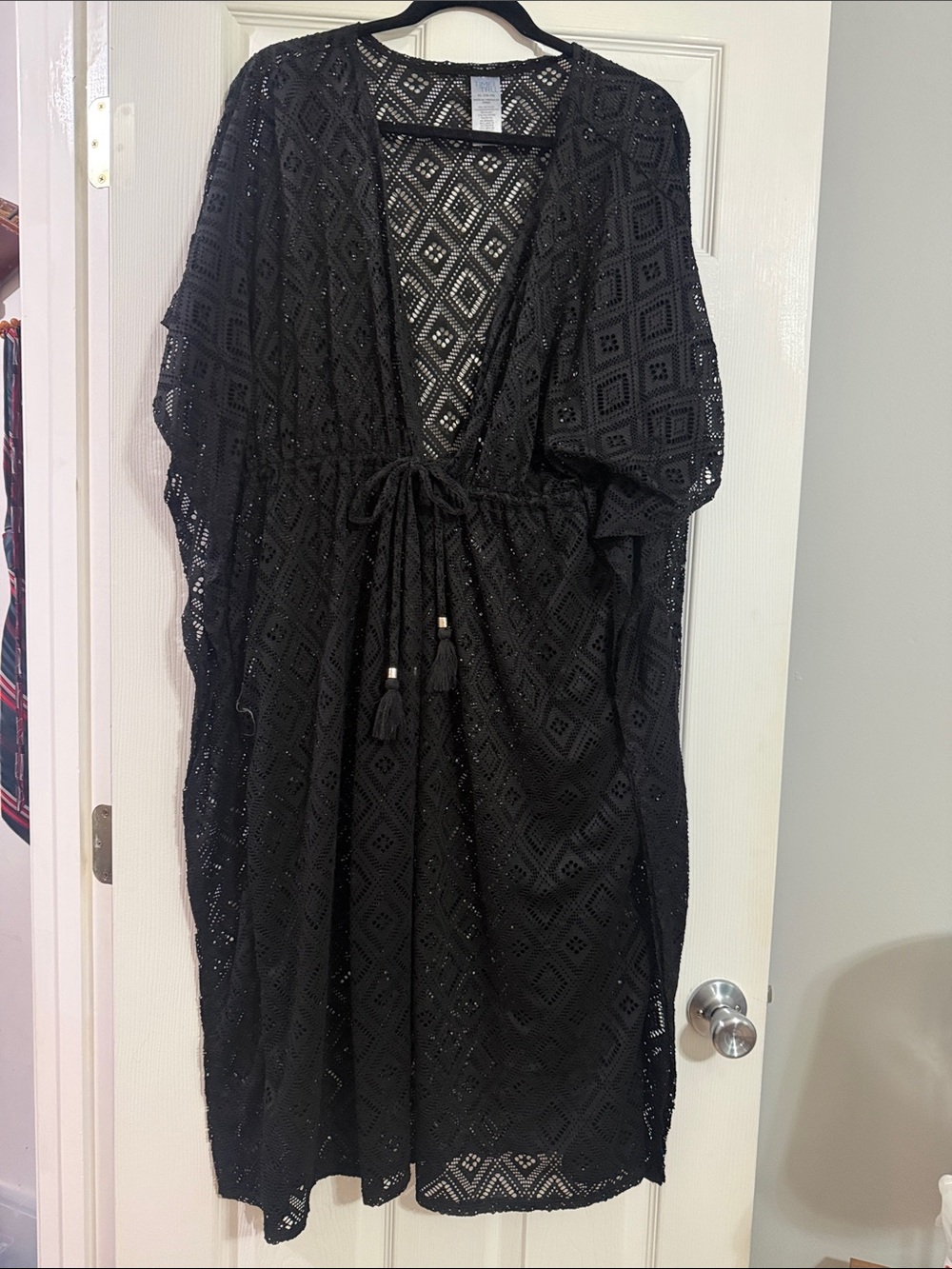 Black Crochet Tie-Waist Women’s Swim cover up
